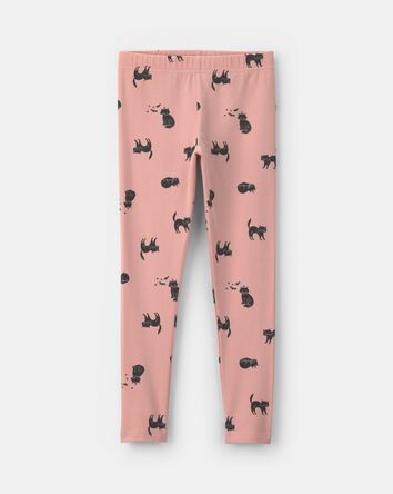 Girls Cat Halloween Pull-On Stretch Leggings - Pink, 