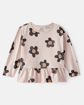 Tout-petit fille - Haut à manches longues et basque à motifs de fleurs - Brun, 