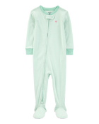 Bébé fille - Pyjama 1 pièce à pieds en coton ajusté à rayures - Vert, image 1 sur 4 diapositives