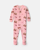 Baby Girl 1-Piece Bears & Bows 2-Way Zip DreamPlush Snug Fit Footed Pyjama - Pink, image 1 of 6 slides