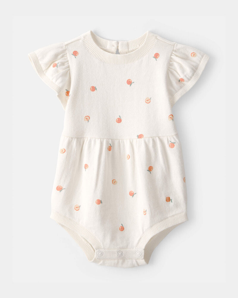 Baby Girl Peach Romper - Ivory, image 1 of 3 slides