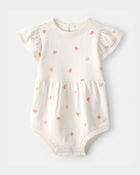 Baby Girl Peach Romper - Ivory, image 1 of 3 slides