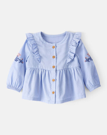 Bébé fille - Haut à manches longues en coton brodé – Bleu, 
