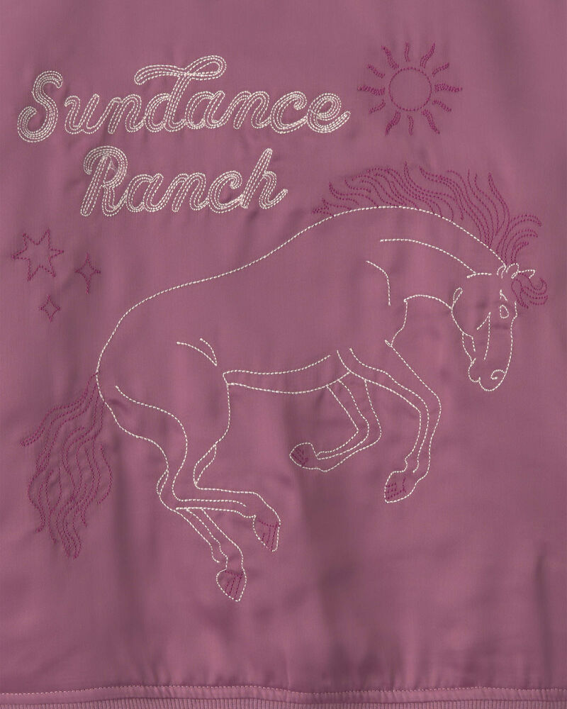 Girls 'Sundance Ranch' Horse Poplin Bomber Jacket - Purple, image 8 of 9 slides