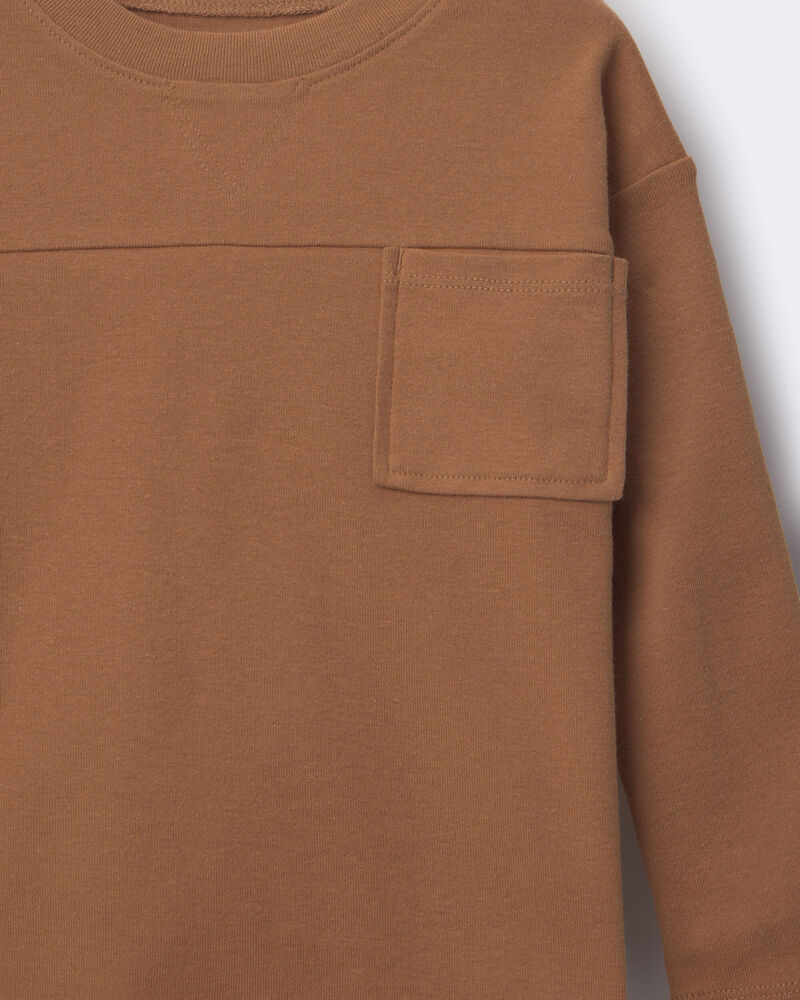 Toddler Ribbed Long-Sleeve Pocket Tee - Brown, image 2 of 2 slides