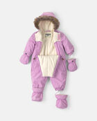 Baby Girl Solid 1 Piece Snowsuit- Lilac, image 2 of 3 slides
