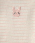 B&eacute;b&eacute; fille - Ensemble 3 pi&egrave;ces &agrave; superposer, haut &agrave; manches courtes en tissu &eacute;ponge &agrave; motif lapin - Rose, image 4 sur 5 diapositives
