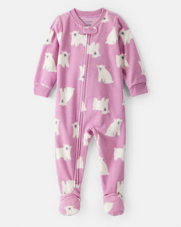 Baby Girl Polar Bear Loose Fit Long-Sleeve 2-Way Zip 1-Piece Pyjamas - Pink, 