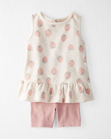 Tout-petit fille - Ensemble 2 pi&egrave;ces fait avec coton biologique &agrave; motif de fraises, 