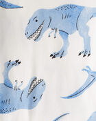 Tout-petit gar&ccedil;on - Pyjama &agrave; manches longues 4 pi&egrave;ces en coton 100 % imprim&eacute; dinosaure - Blanc/Bleu, image 3 sur 3 diapositives