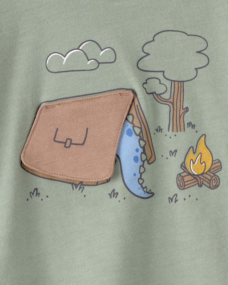 B&eacute;b&eacute; gar&ccedil;on - T-shirt &agrave; imprim&eacute; dinosaure en camping - Vert, image 3 sur 4 diapositives