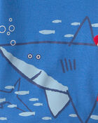 Toddler Boy Shark 100% Cotton Short-Sleeve Snug Fit 4-Piece pyjama Set - Blue, image 2 of 5 slides