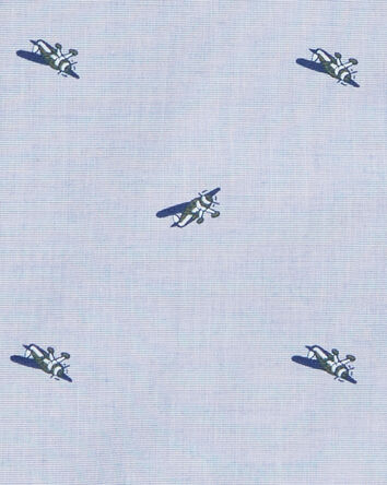 Toddler Airplane Print Long-Sleeve Button Down Shirt - Blue, 