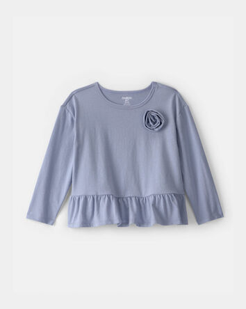Toddler Girl Rose Long-Sleeve Peplum Top - Blue, 