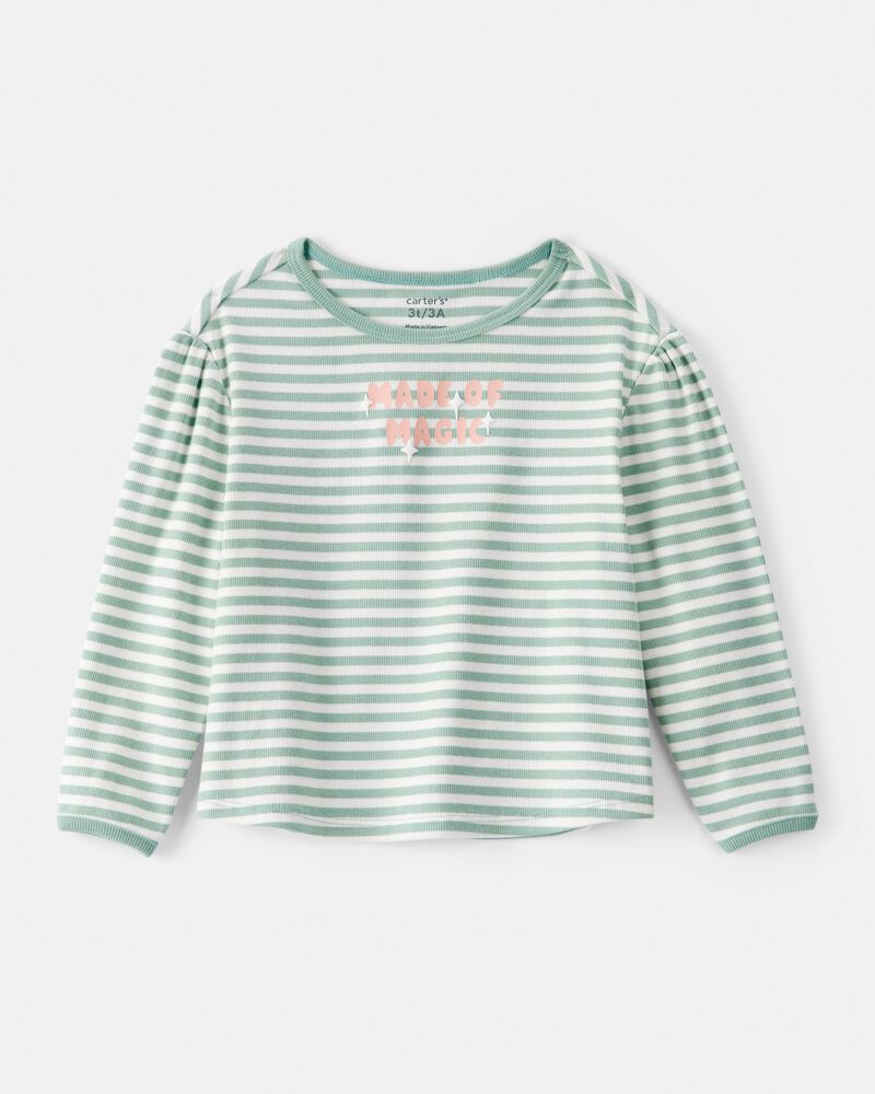 Toddler Girl Made of Magic' Striped Long-Sleeve Top - Green, image 1 of 4 slides