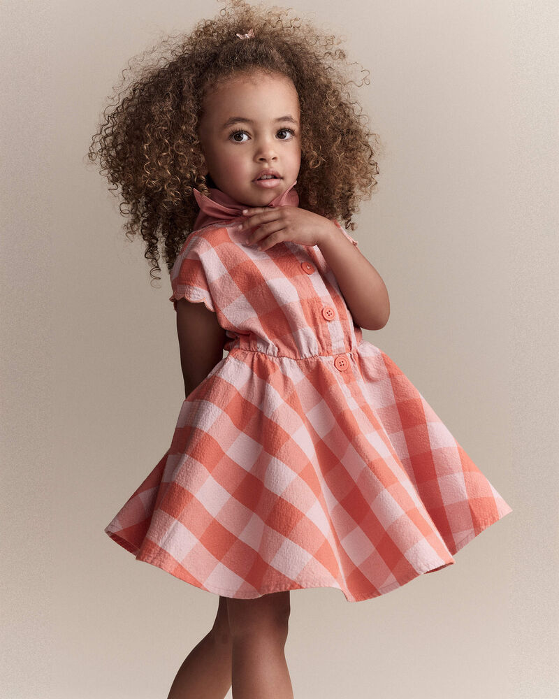 Toddler Girl Avenue Twirl&trade; Gingham Scalloped Dress - Light Pink/Orange, image 3 of 7 slides