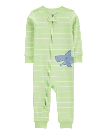 Baby Shark Striped Snug Fit Cotton 1-Piece Pyjamas, 