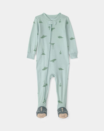 Toddler Dinosaur 100% Cotton Snug Fit 1-Piece Pyjama Set - Green, 