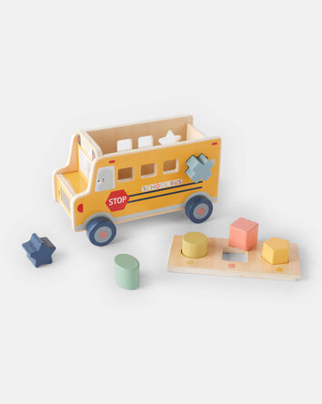 Ensemble de jouets d&rsquo;&eacute;veil de type autobus scolaire en bois, 