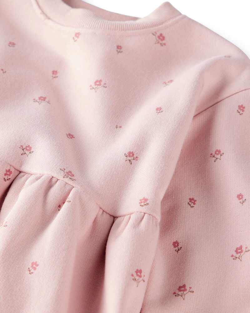 Toddler Girl French Terry Dress Made with Organic Cotton in Blush Petals Print, image 3 of 5 slides
