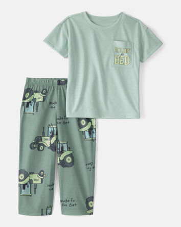 Toddler Boy Tractor Loose Fit 2-Piece Pyjama Set - Green, 