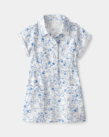 Tout-petit fille - Robe boutonn&eacute;e &agrave; motif florale - Bleu/Blanc, 