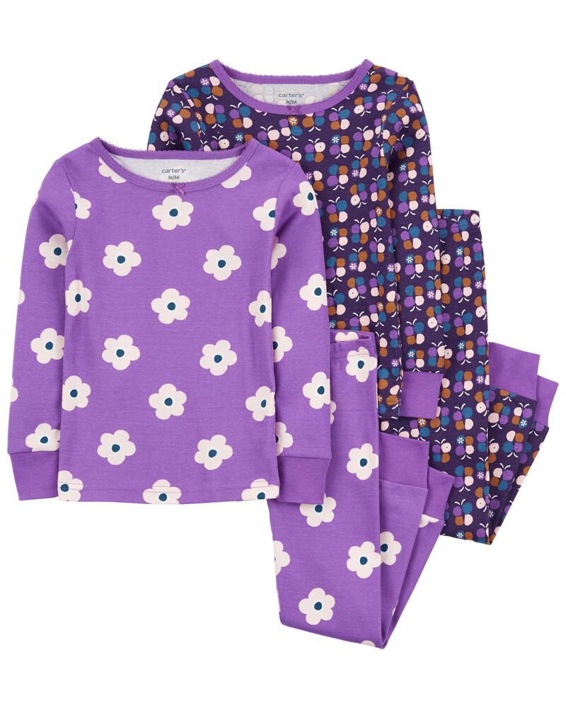 Toddler 4-Piece Flowers 100% Snug Fit Cotton Pyjamas, image 1 of 4 slides