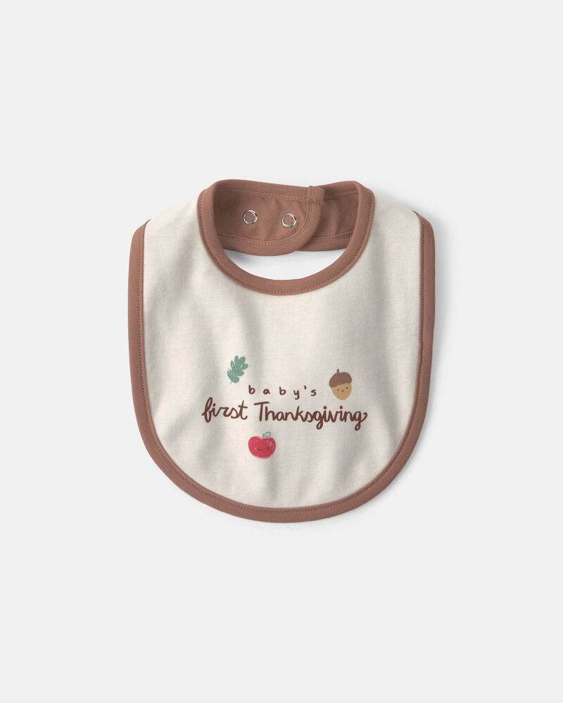 Baby Thanksgiving 100% Cotton Bibs - Cream, image 1 of 4 slides
