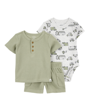 Baby 3-Piece Waffle Knit Outfit Set - Green, 