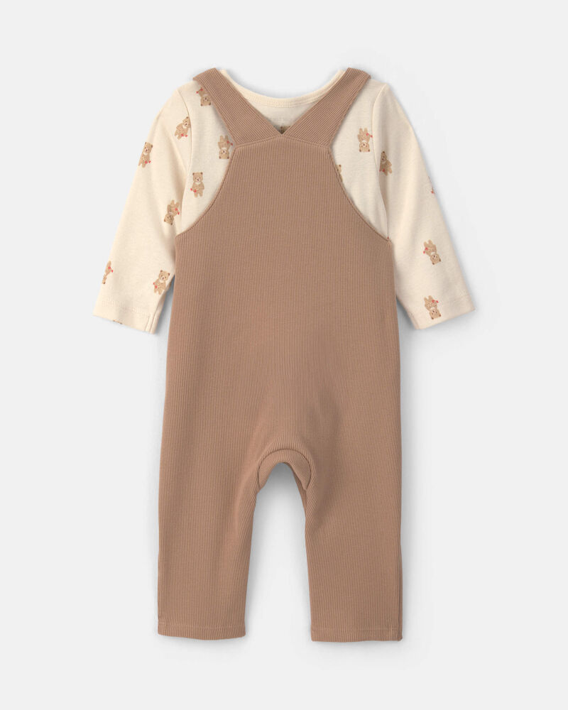 Baby 2-Piece Bear Long-Sleeve Overall Set - Brown, image 2 of 6 slides