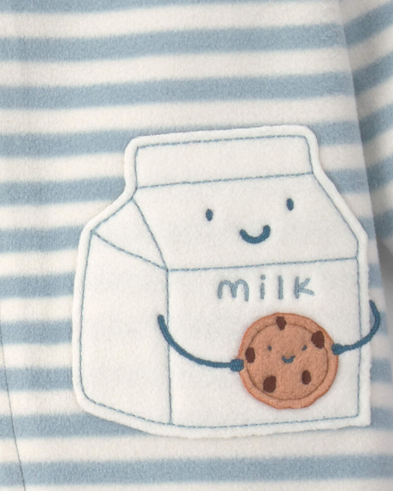 Baby Milk & Cookies Striped Fleece 2-Way Zip Sleepers - Blue, image 4 of 5 slides