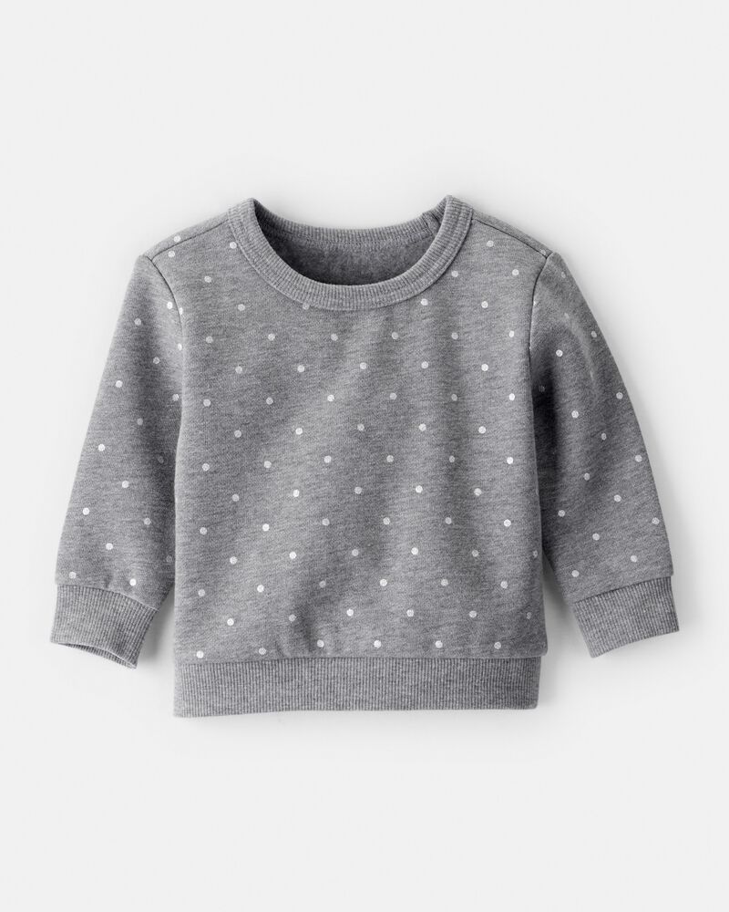 Baby Girl Polka Dot Fleece Sweatshirt - Grey, image 1 of 3 slides