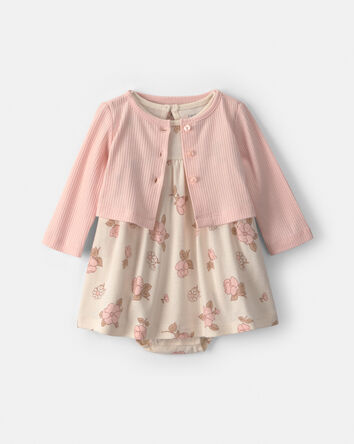 B&eacute;b&eacute; fille - Ensemble 2 pi&egrave;ces robe &agrave; motif floral &ndash; Rose/Ivoire, 