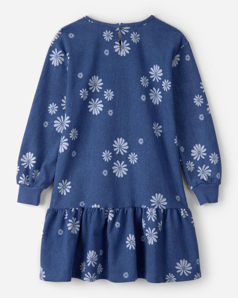 Filles - Robe fleurie &agrave; manches longues - Bleu, image 2 sur 3 diapositives