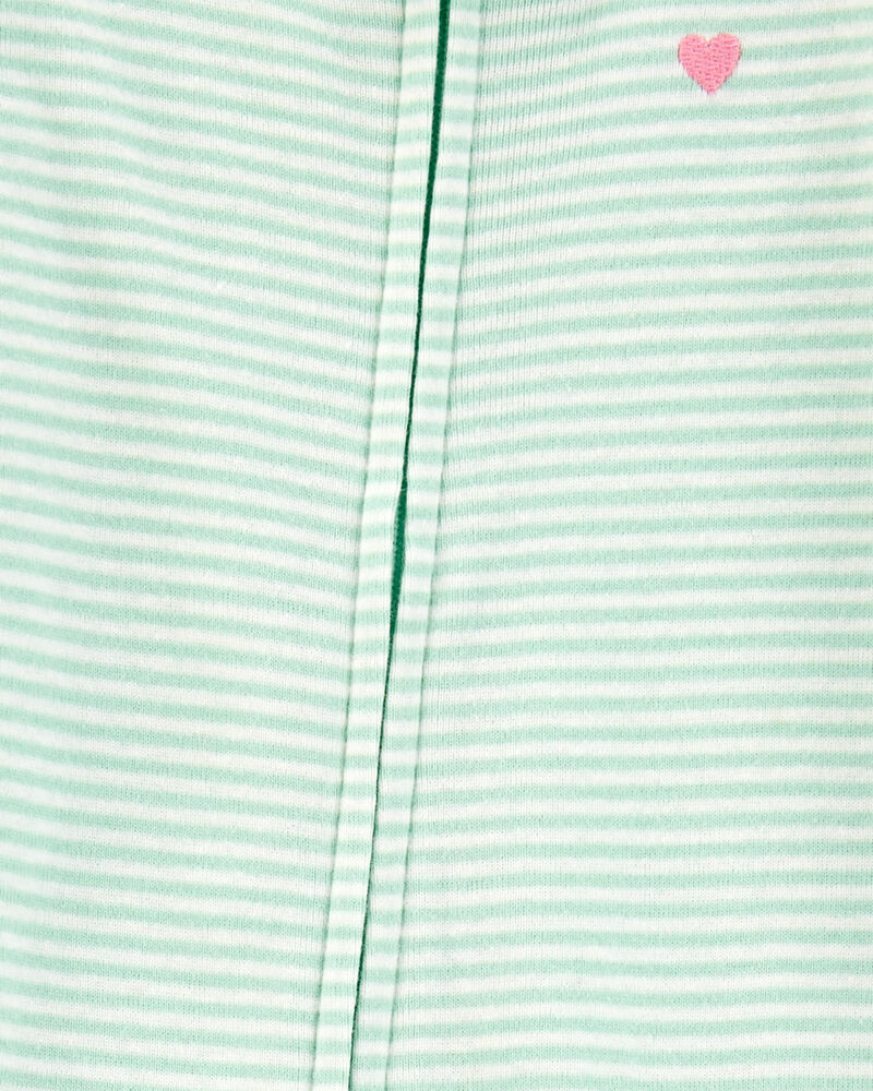 Baby Girl Striped Snug Fit Cotton Footie 1-Piece Pyjamas - Green, image 2 of 4 slides