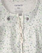 Baby Girl Floral 2-Way Zip 100% Cotton Sleeper - Green/Ivory, image 2 of 4 slides
