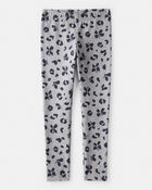 Girls Butterfly Leopard Print Pull-On Stretch Leggings - Grey, image 1 of 4 slides