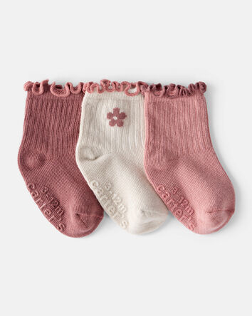 Bébé - Emballage de 3 paires de chaussettes à fleurs - Rose/blanc, 