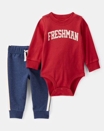Baby Boy 2-Piece Freshman Long-Sleeve Bodysuit & Pull-On Pant Set, 