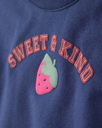 Toddler Girl 2-Piece 'Sweet & Kind' Strawberry Fleece Long-Sleeve Top & Pant Set - Navy Blue, 