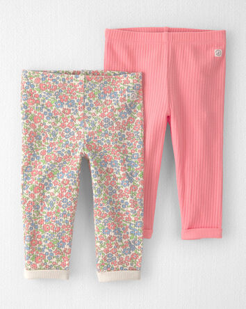 B&eacute;b&eacute; fille - Emballage de 2 leggings en coton biologique c&ocirc;tel&eacute; , 