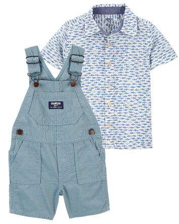 Toddler 2-Piece Button-Front Shirt & Classic Shortalls Set, 