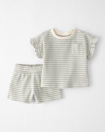 B&eacute;b&eacute; fille - Ensemble 2 pi&egrave;ces en coton biologique gaufr&eacute; , 