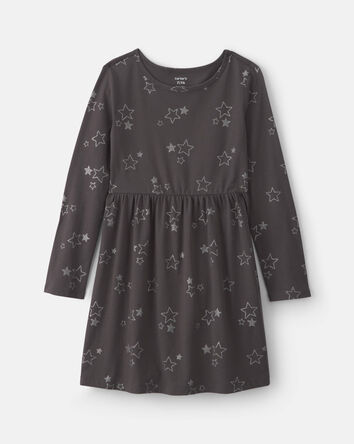 Filles - Robe manches longues &agrave; motif &eacute;toile &ndash; Gris, 