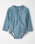 Baby Girl Recycled Long-Sleeve Rashguard Swimsuit in Bloom Lagoon Print, image 1 of 5 slides