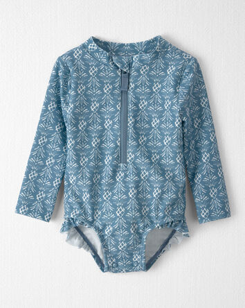 B&eacute;b&eacute; fille - Maillot dermoprotecteur &agrave; manches longues en mat&eacute;riaux recycl&eacute;s, imprim&eacute; lagon fleuri, 