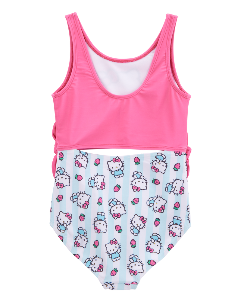 Girls Hello Kitty&reg; 1-Piece Swimsuit - Pink/Blue, image 2 of 3 slides