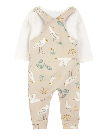 Baby 2-Piece Bird Print Long-Sleeve Tee & Overall Set, 