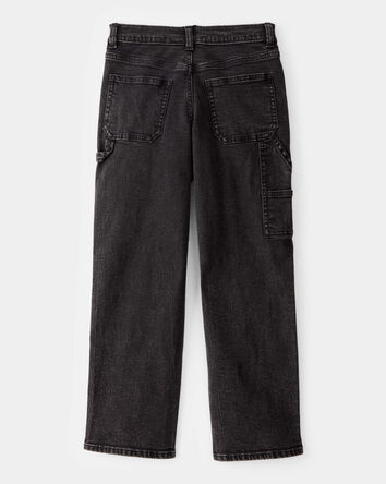 Boys Baggy Iconic Denim Cargo Pants - Black Wash, 