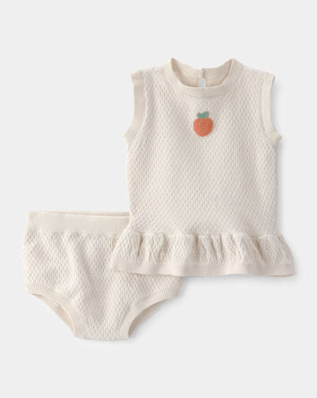 Baby Girl 2-Piece Peach Crochet Top & Short Set - Cream, 